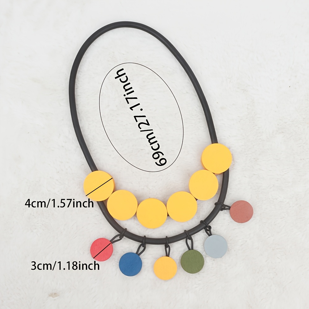 Bohemian Style Color-Block Round Patch Necklace, Trendy Accessory